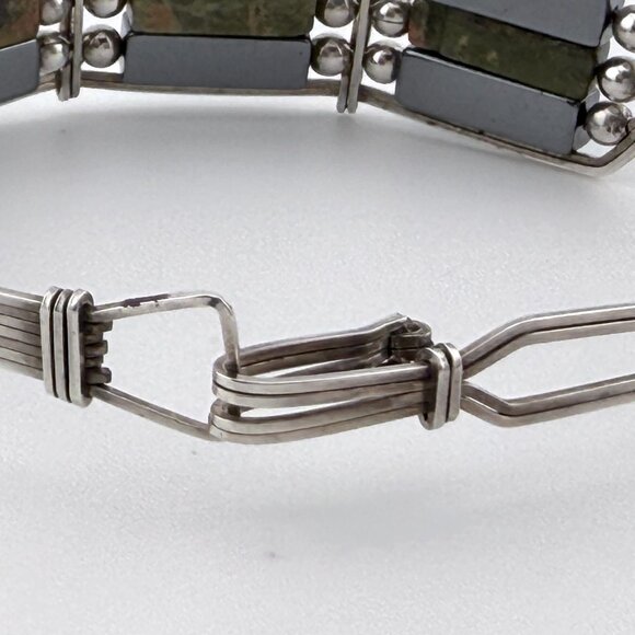 Vintage Sterling Silver Agate and Hematite Bracelet – 7" Artisan Design - Picture 6 of 15